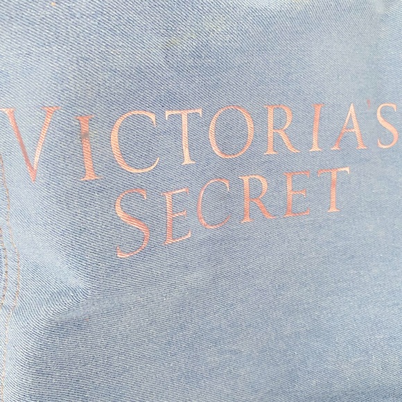 Victoria Secret Denim Tote Blue Jean Studded Shoulder Carry Shoppers Hand Bag - Picture 2 of 9